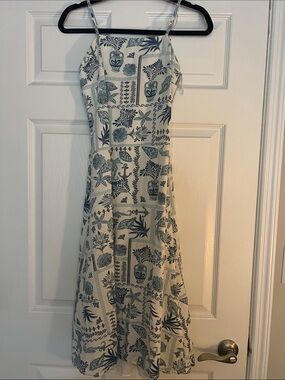 Women’s Cream and Blue Printed Summer Dress